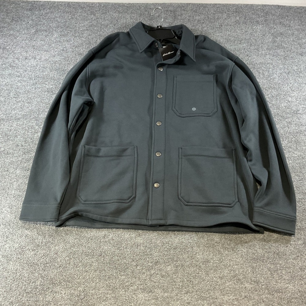 Eddie Bauer Mens Fleece Snap Front Shirt Jacket Dark Gray XL Chore Coat NEW